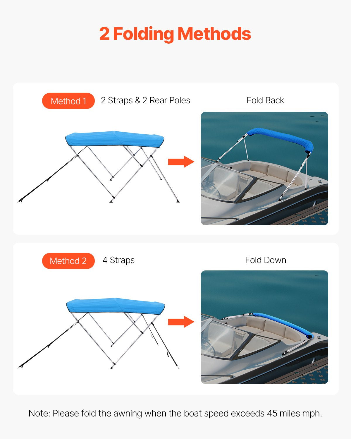 3 Bow Bimini Top 600D Boat Canopy With Aluminum Frame 67-72in Wide – image 4