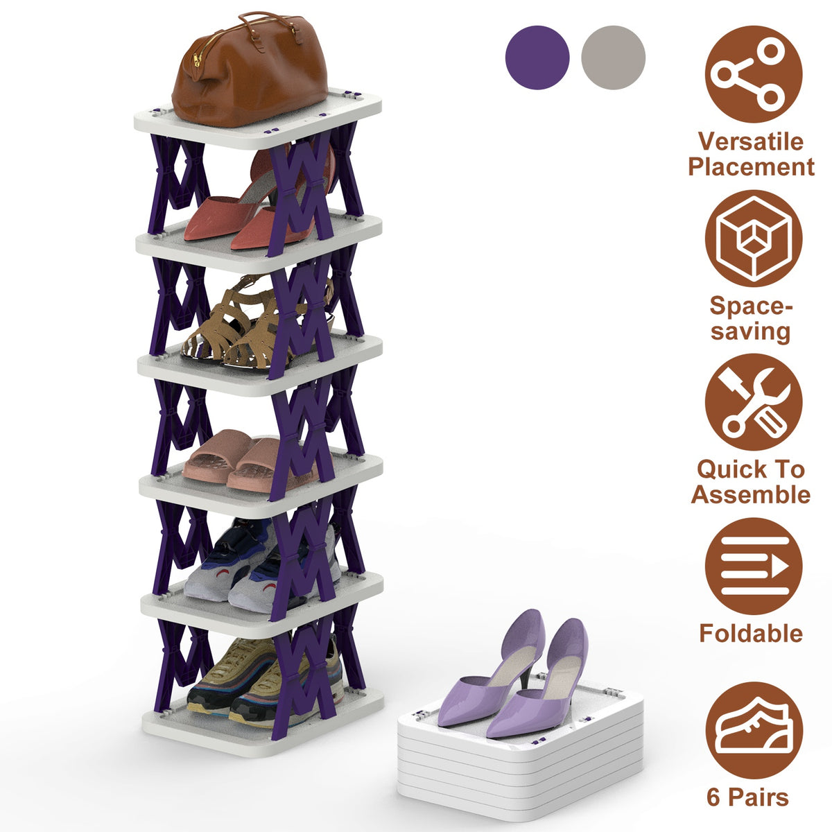 6-Tier Foldable Vertical Shoe Rack – image 4