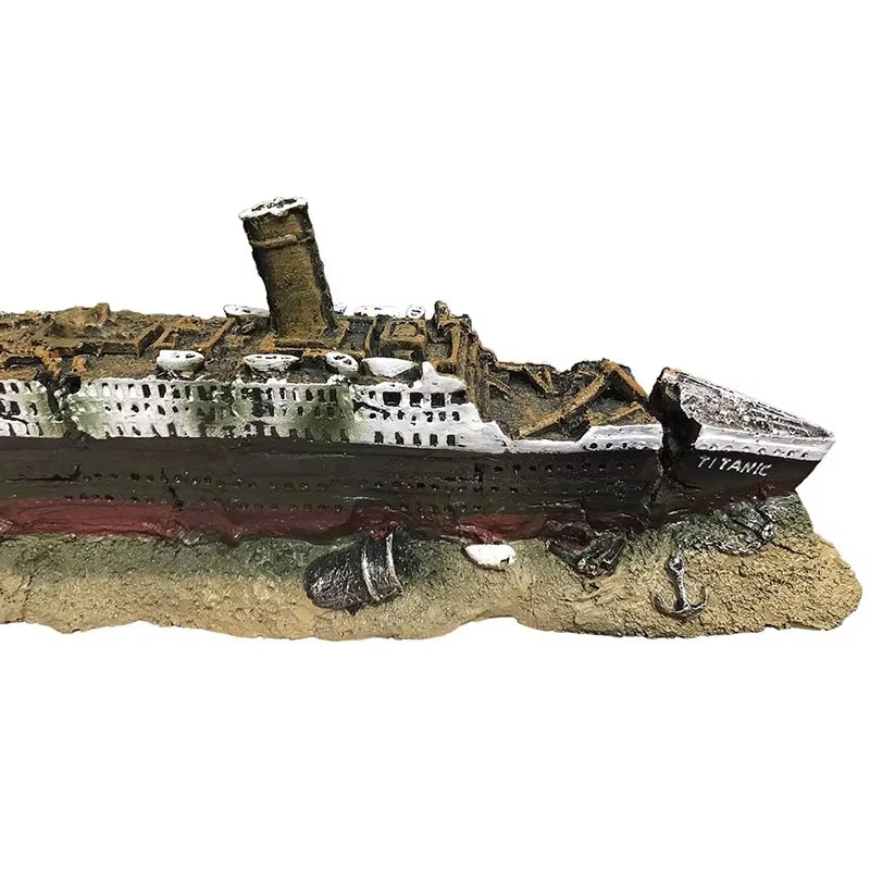 Sunken Shipwreck Aquarium Ornament, 15 in Resin Fish Tank Decor – image 5