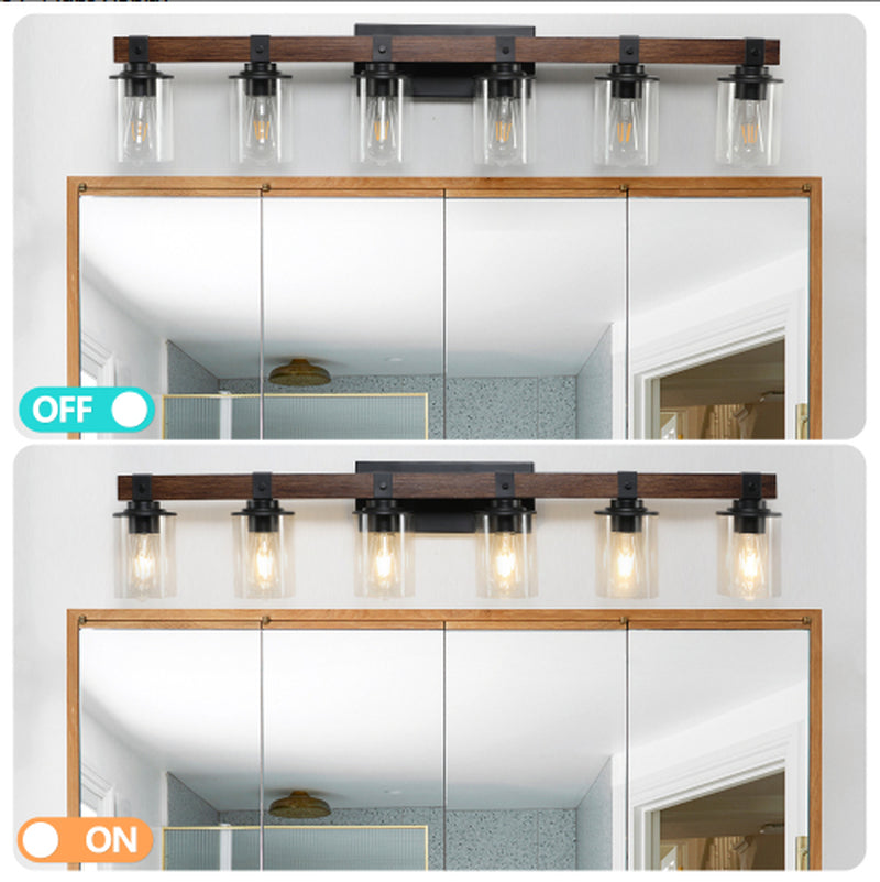 42 Inch Rustic 6-Light Vanity Light with Glass Shades and Wood Accent – image 4