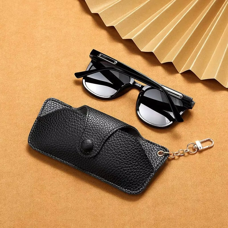 Glasses Pouch with Lanyard - Retro PU Leather Sunglasses Case