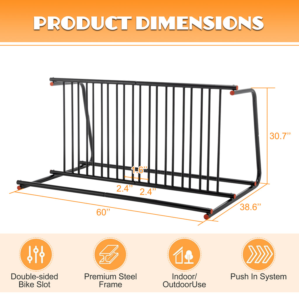 10-Bike Double-Sided Grid Floor Bike Rack, Freestanding Steel – image 4