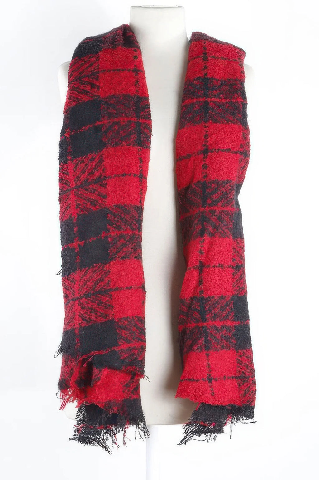 Plaid Winter Scarf, Oversized 27 x 80 in, Red or White – image 2