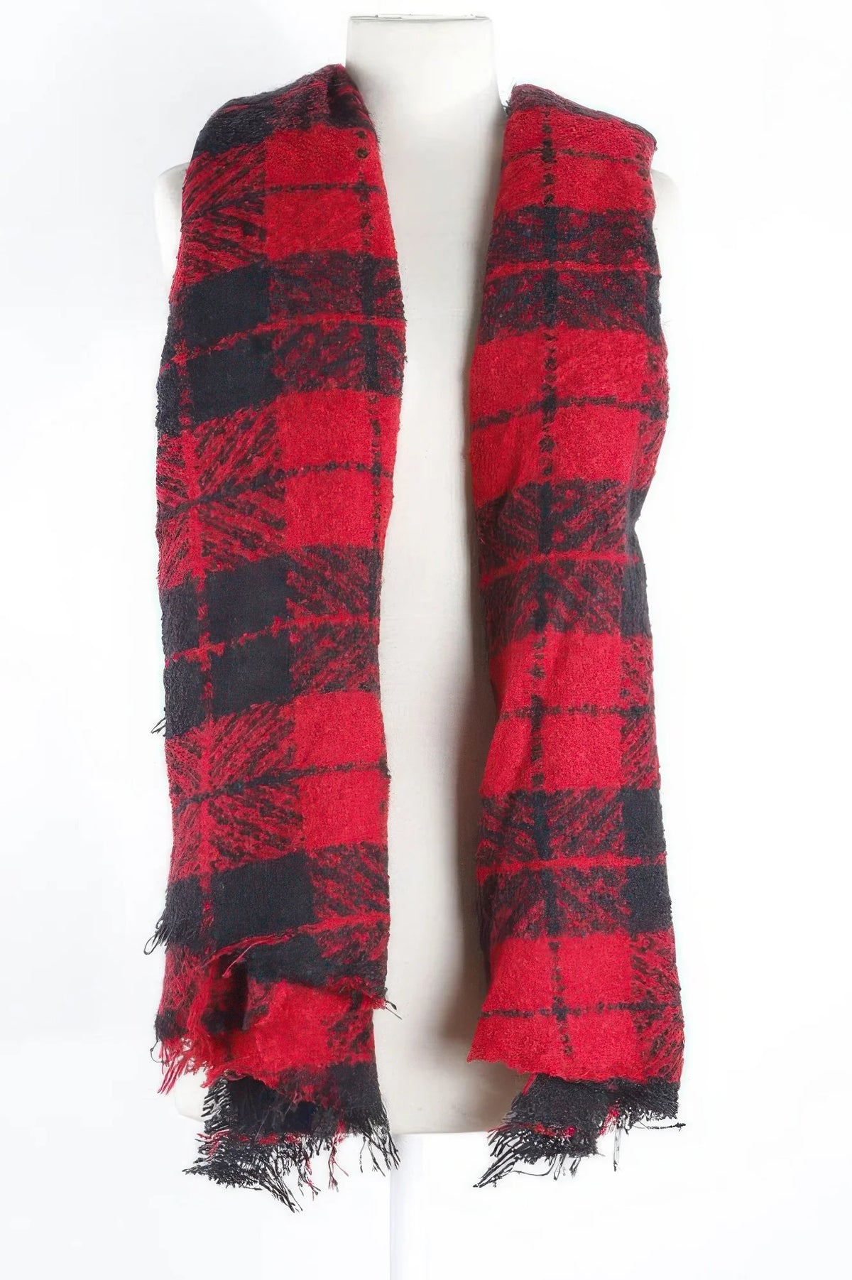 Plaid Winter Scarf, Oversized 27 x 80 in, Red or White – image 2