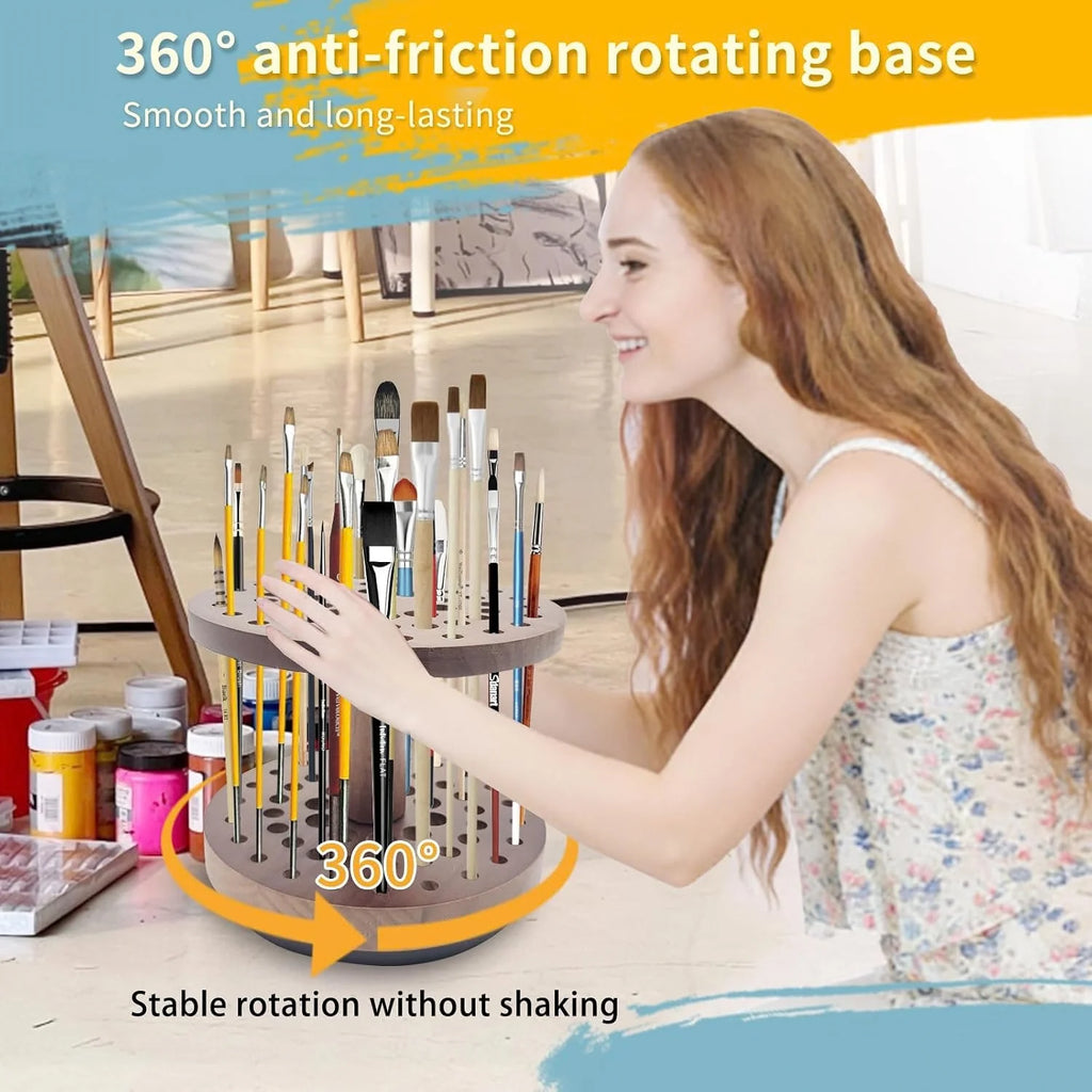 Paint Brush Holder, 360° Rotating Hardwood Desk Organizer – image 3