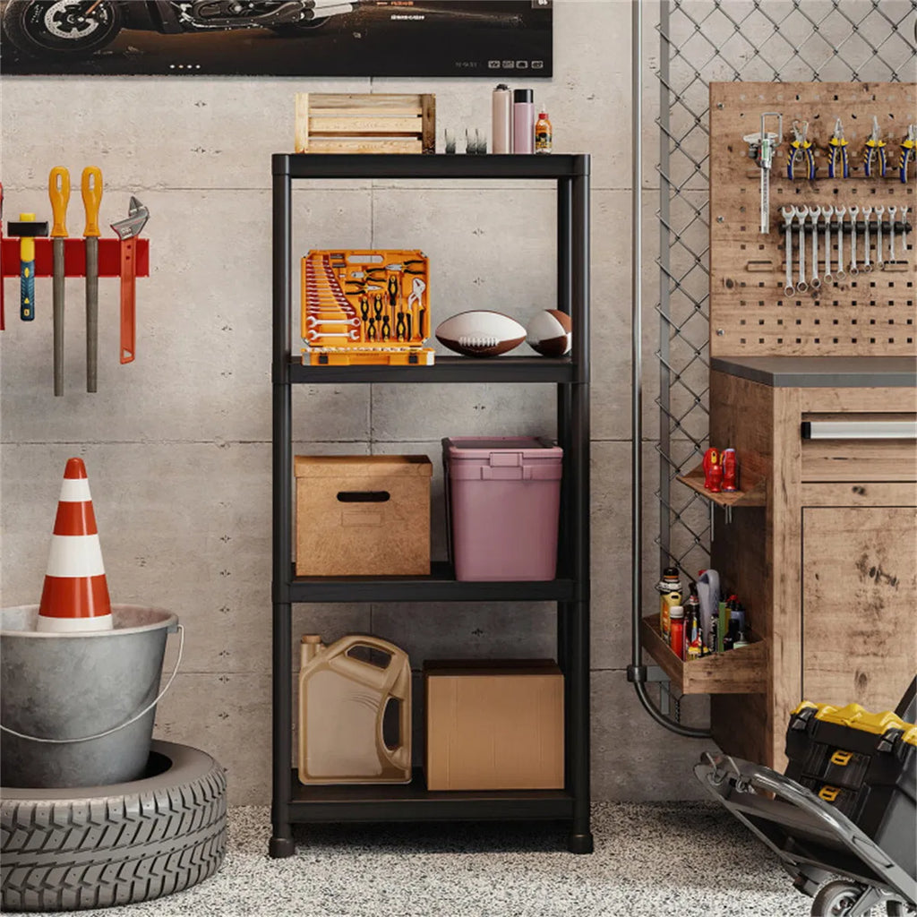 4-Tier Garage Storage Shelf, Tool-Free Plastic Shelving 400 lb – image 2