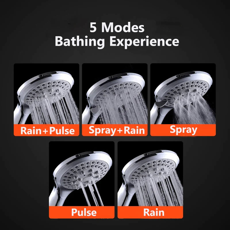 Handheld Shower Head - 5-Setting High Pressure Sprayer, 5 ft Hose – image 5