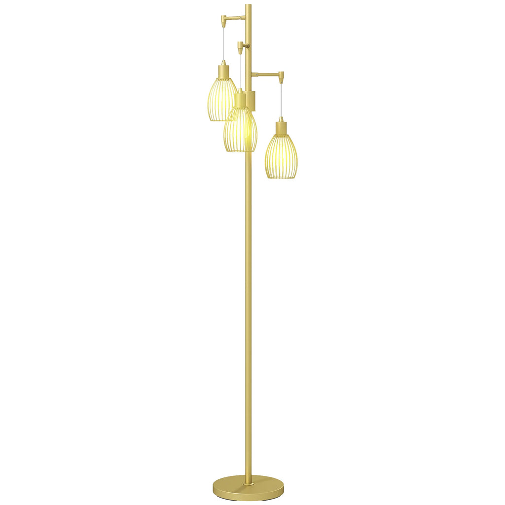 Industrial Floor Lamp with 3 Hanging Cage Shades, Dimmable, Gold – image 2