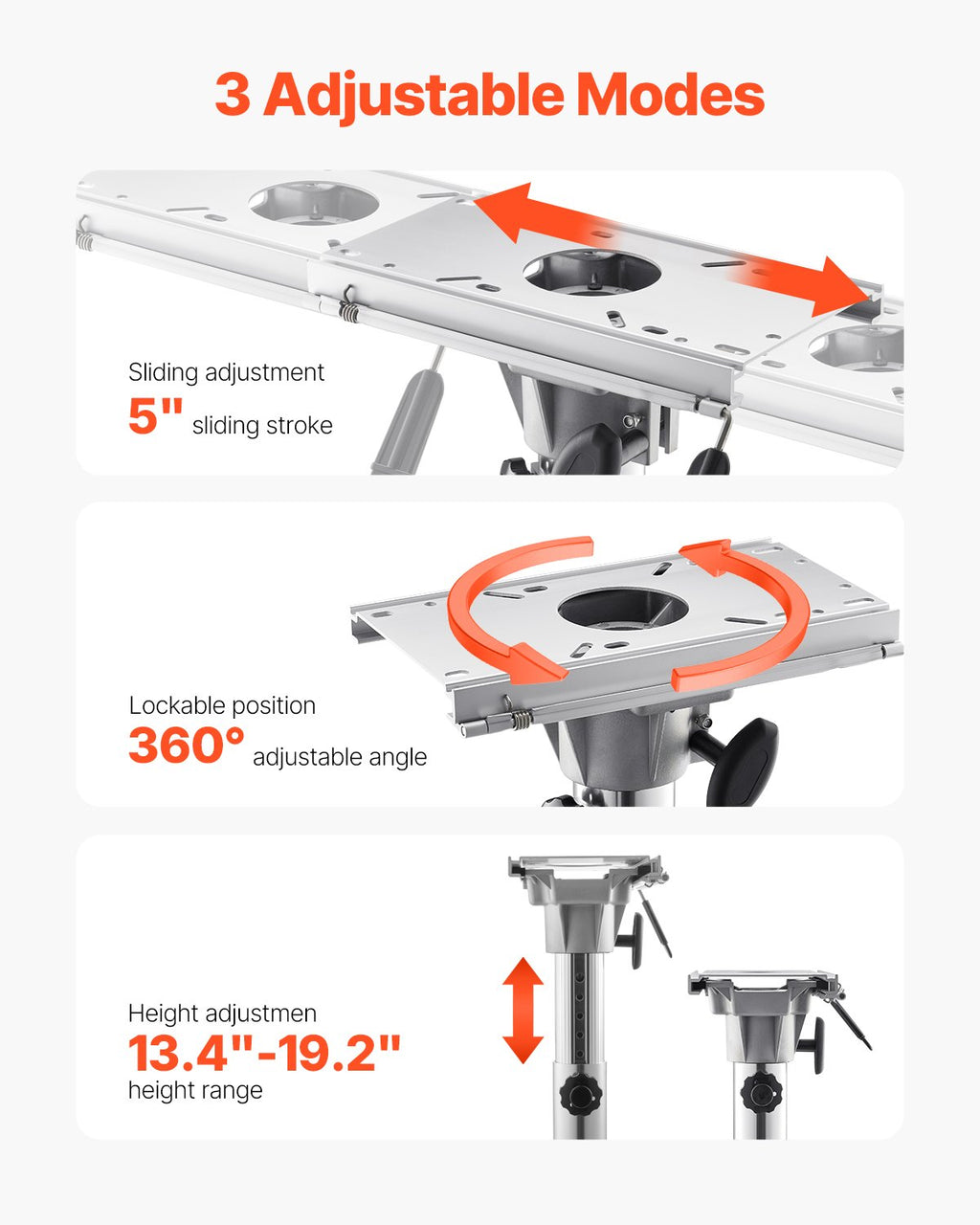 Adjustable Boat Seat Pedestal with Slide, Aluminum, 13.4-19.2 in – image 2