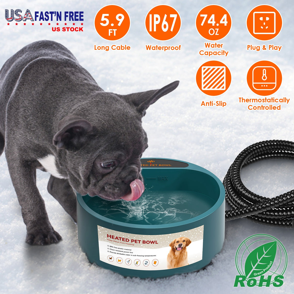 Heated Pet Water Bowl 74oz Thermostatic Outdoor Dog Cat Bowl – image 2