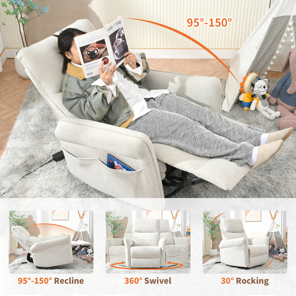 360 Swivel Rocker Recliner Glider Chair for Nursery, Gray – image 4