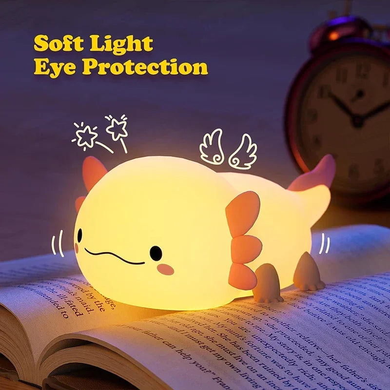 Axolotl Night Light - Silicone Touch Control Nursery Lamp, USB Rechargeable