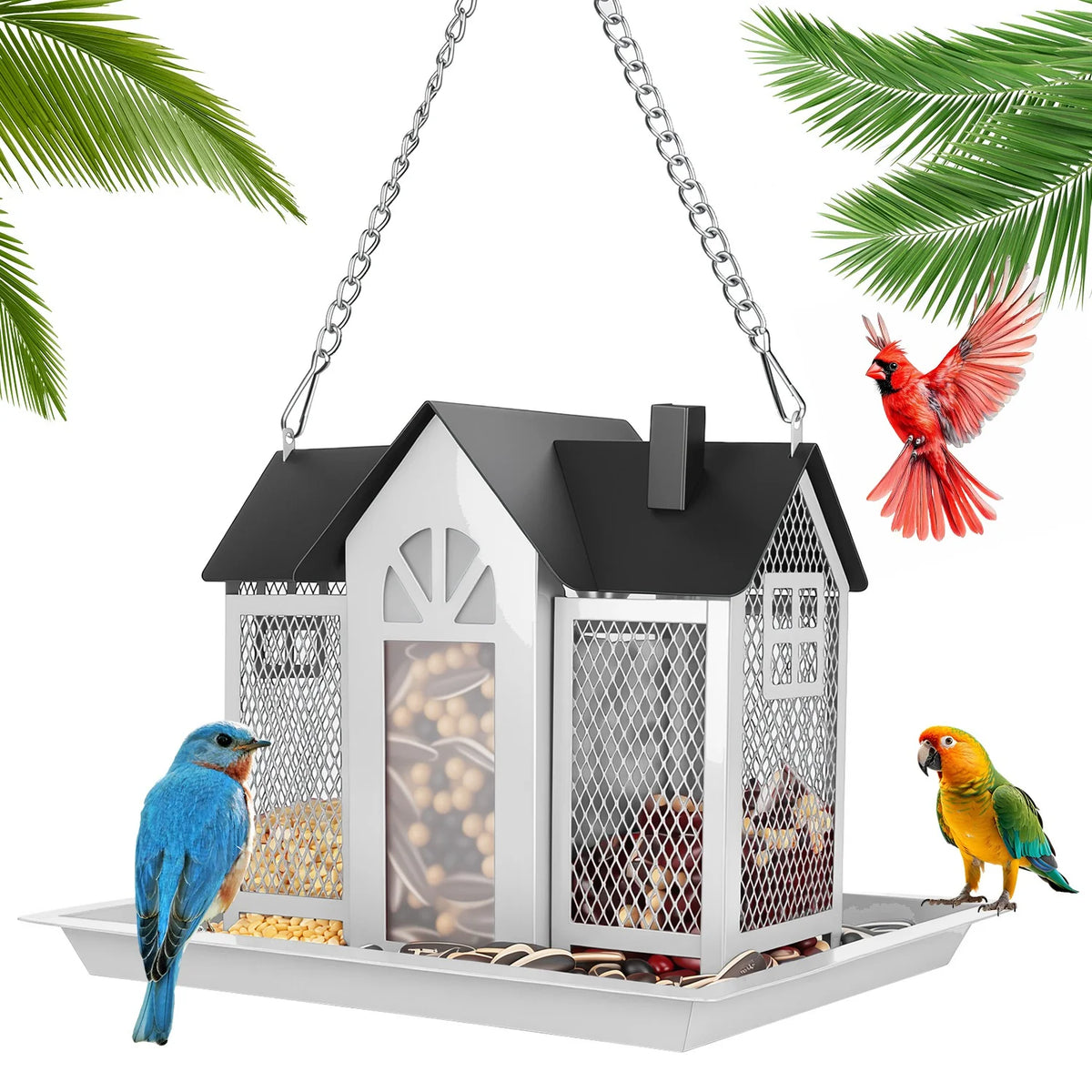 Metal Bird Feeder - Hanging Barn House with Lift-Top Lid – image 6