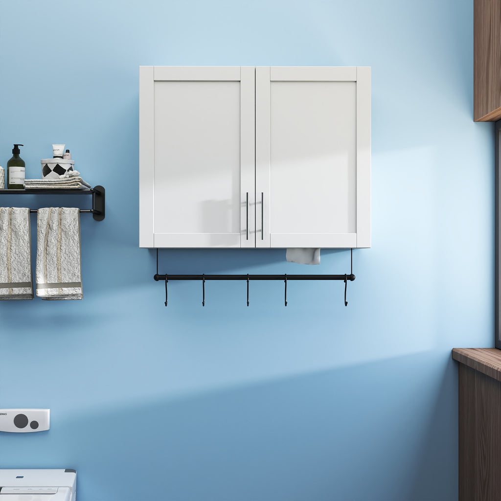 Bathroom Wall Cabinet with Towel Bar, Adjustable Shelf and 5 Hooks – image 2