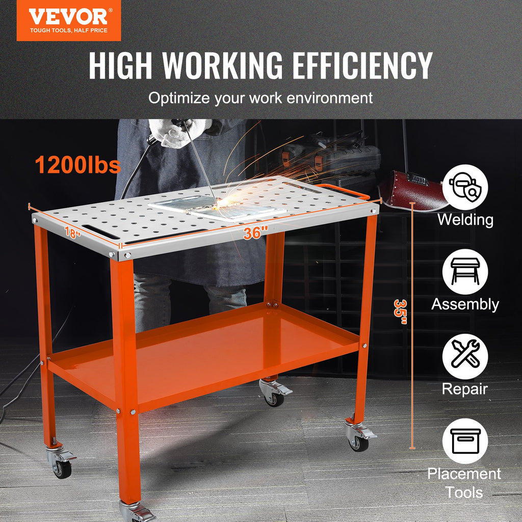 Welding Table on Wheels – 1200 lb Steel Workbench with Locking Casters – image 2