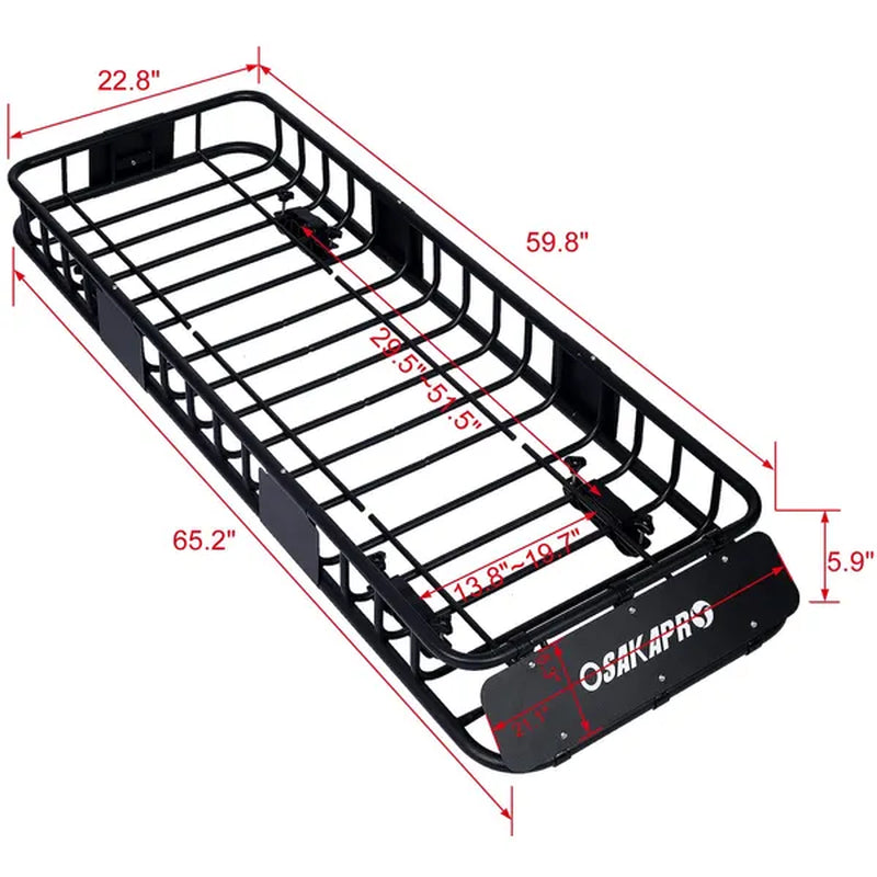 Rooftop Cargo Carrier Basket 64 Inch Steel Roof Rack with Straps – image 4