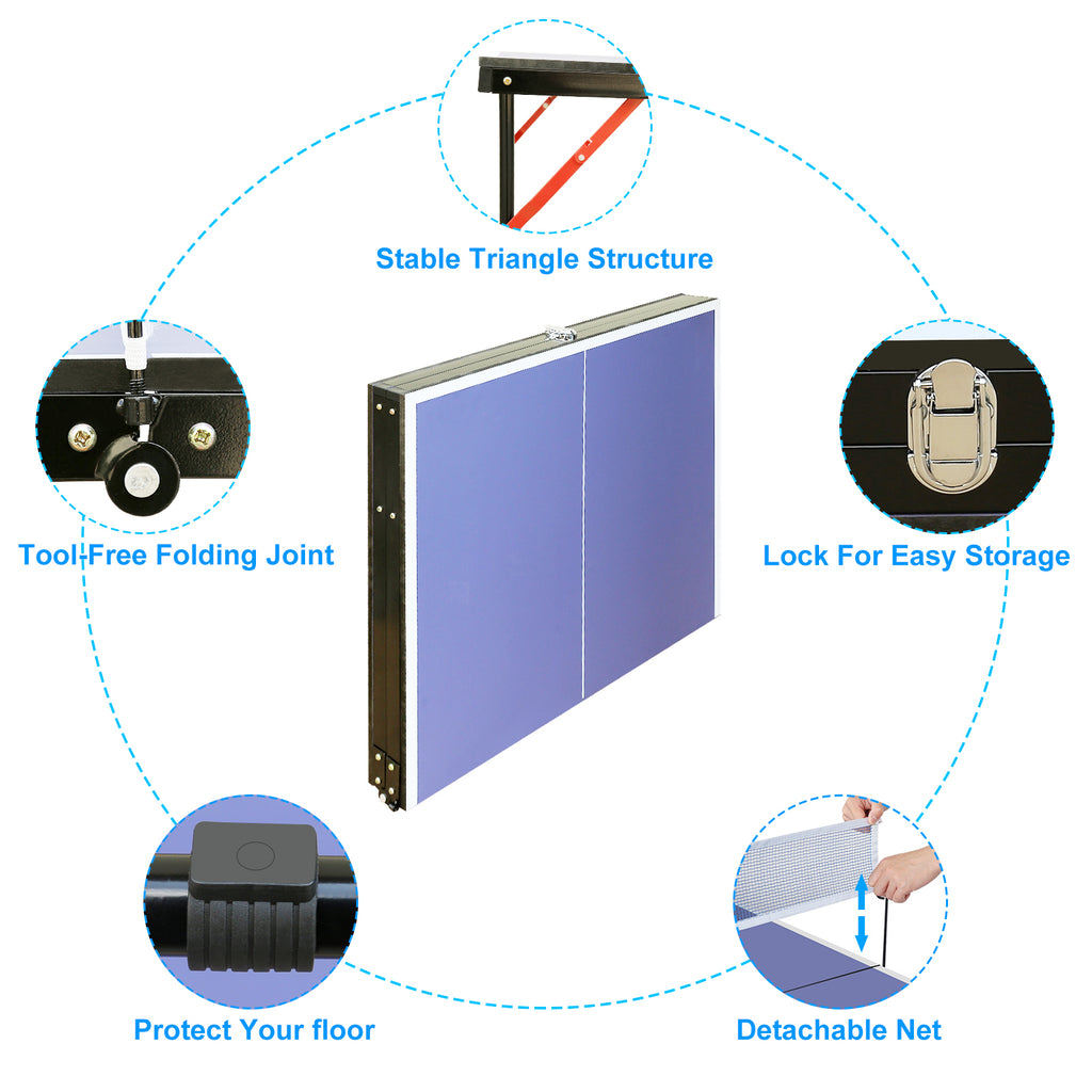 Table Tennis Table – Folding Ping Pong Table with Net & 2 Paddles – image 5