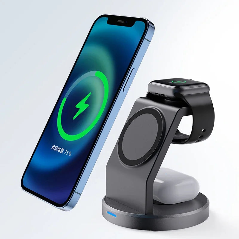 Magnetic Wireless Charger Stand 3-in-1, Fast Charging Station