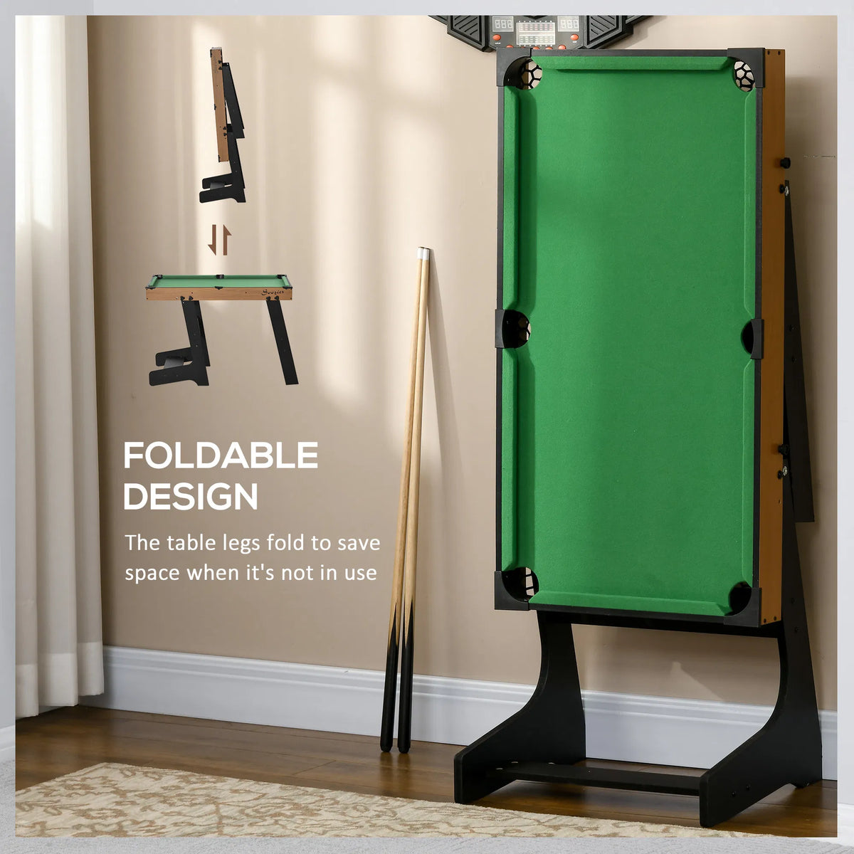 38 Inch Folding Mini Pool Table Set With Balls, Cues And Rack – image 4
