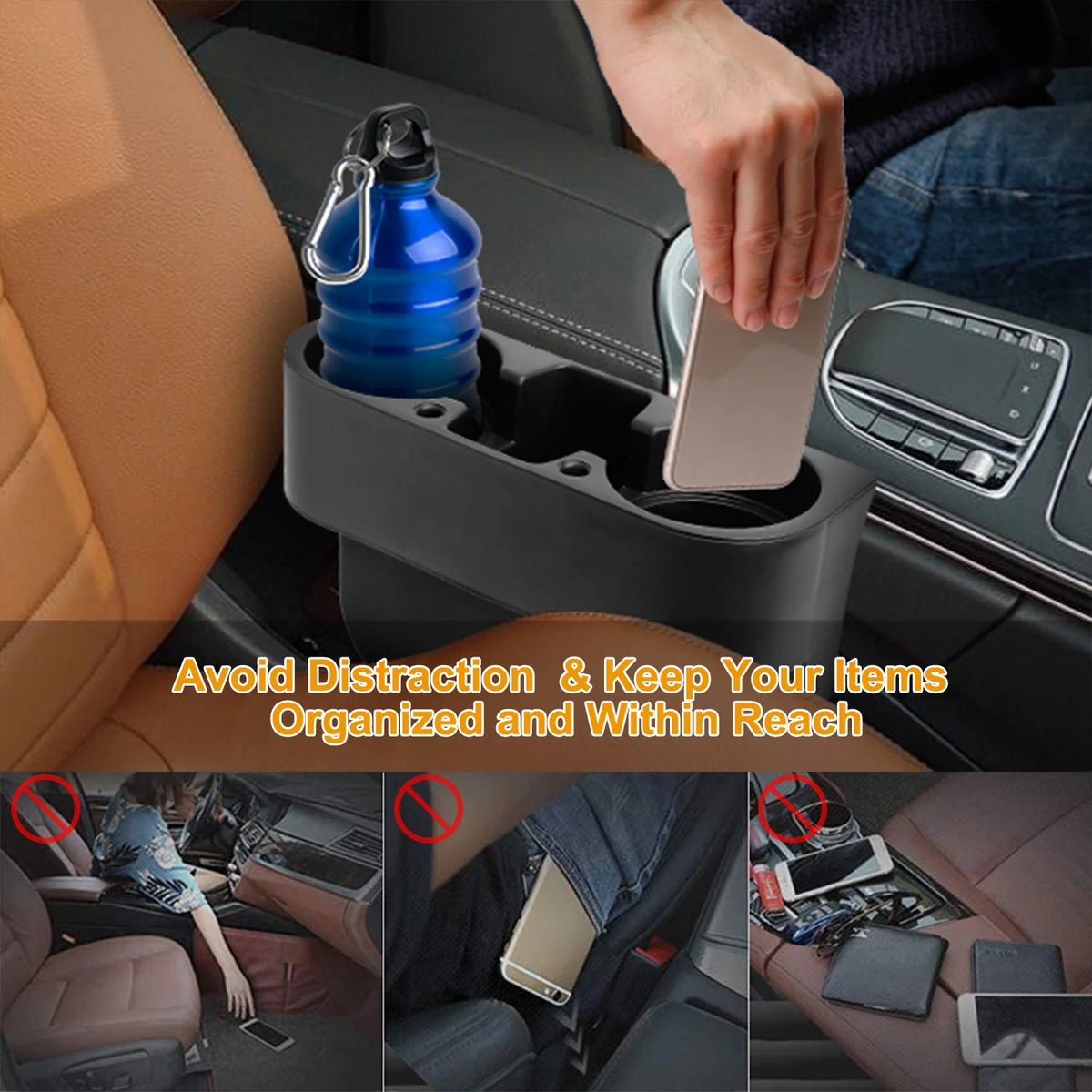 Car Seat Gap Organizer – Cup Holder Wedge with Phone Slot – image 3