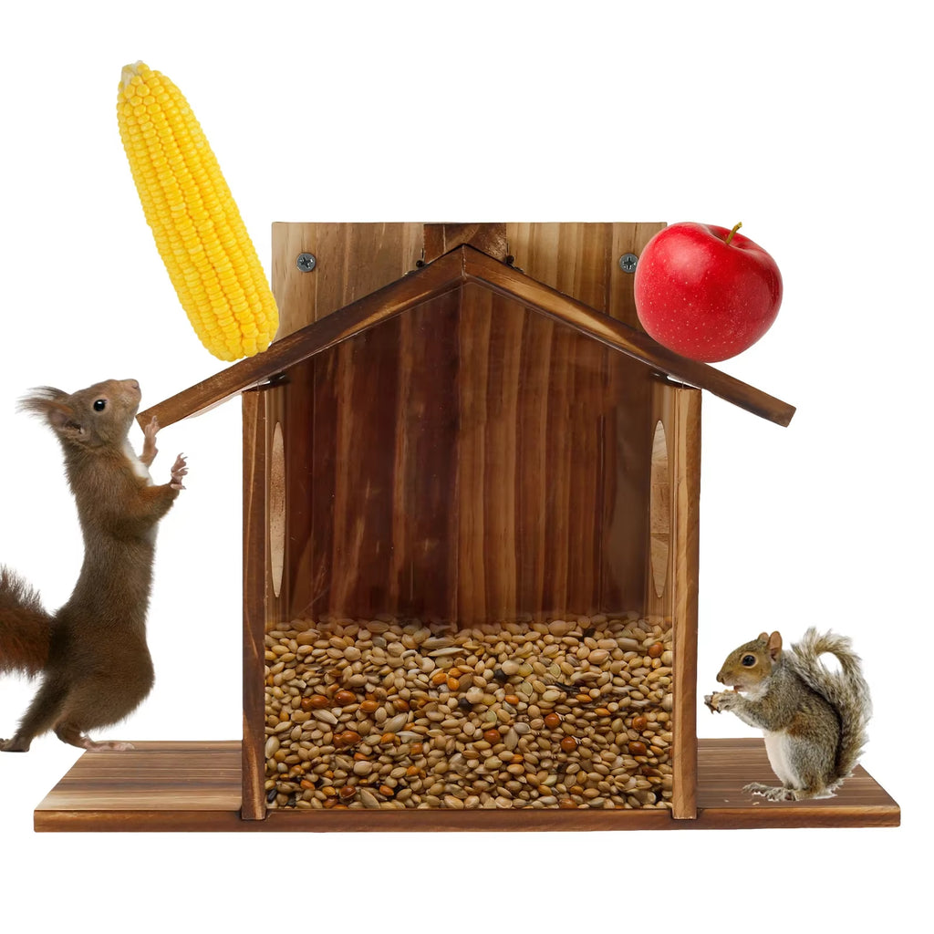 Wooden Squirrel Feeder House with Roof, Large Capacity Feeding Station – image 1