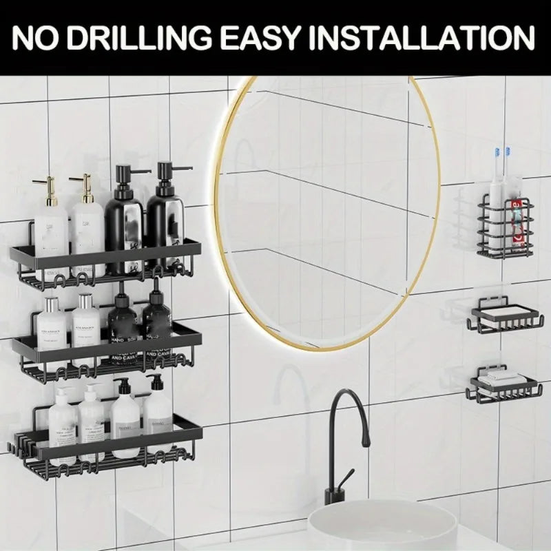 Adhesive Shower Caddy Shelves - 6 Pack Black Metal, No Drilling – image 4