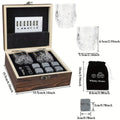 Whiskey Stones and Glasses Gift Set in Wooden Box, 8 Granite Stones