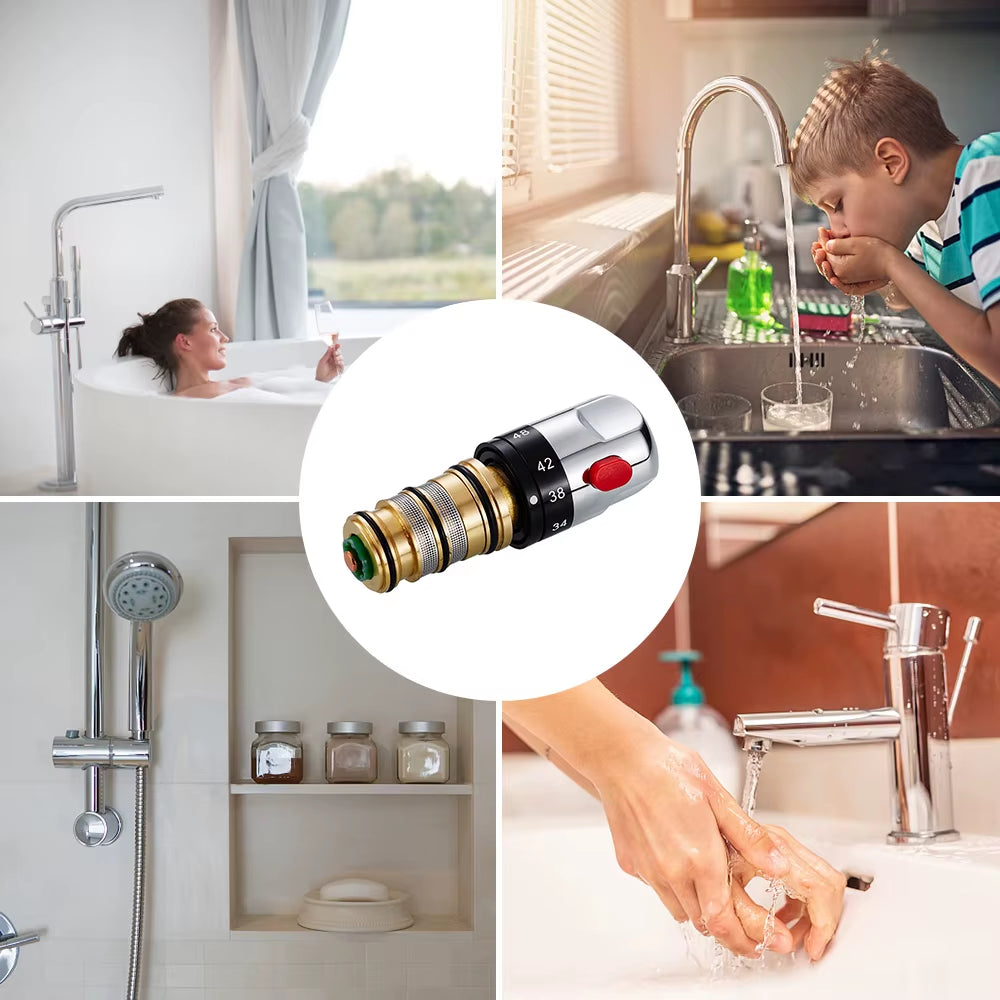 Thermostatic Mixing Valve Cartridge, Brass Anti-Scald Replacement – image 6
