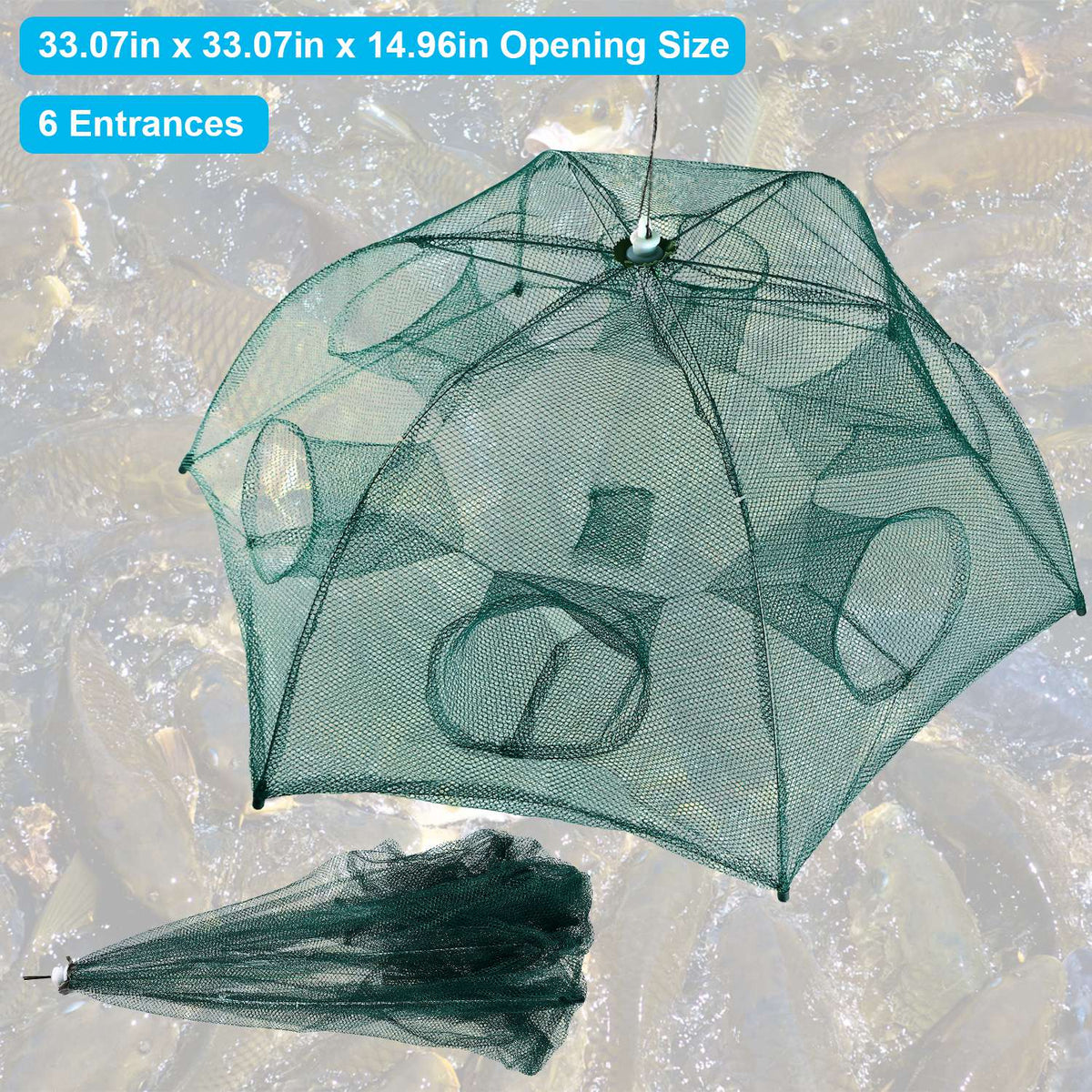 Foldable Fishing Bait Trap Net with 6 Entrances – image 12