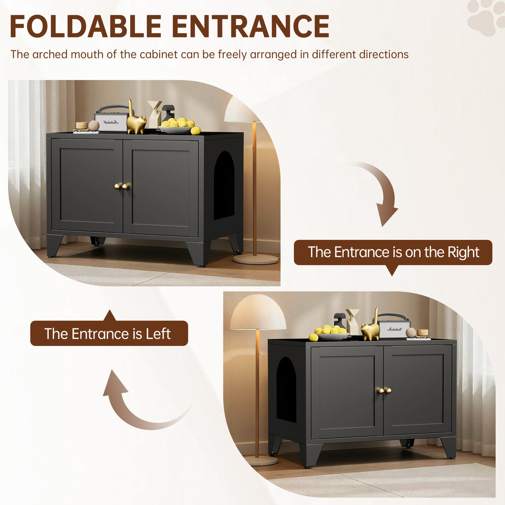 Cat Litter Box Enclosure, Metal Hidden Litter Box Side Table, Black – image 4