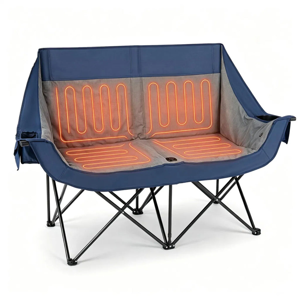 Heated Double Camping Chair, 2-Person Folding Loveseat with 3 Heat Levels, Navy – image 5