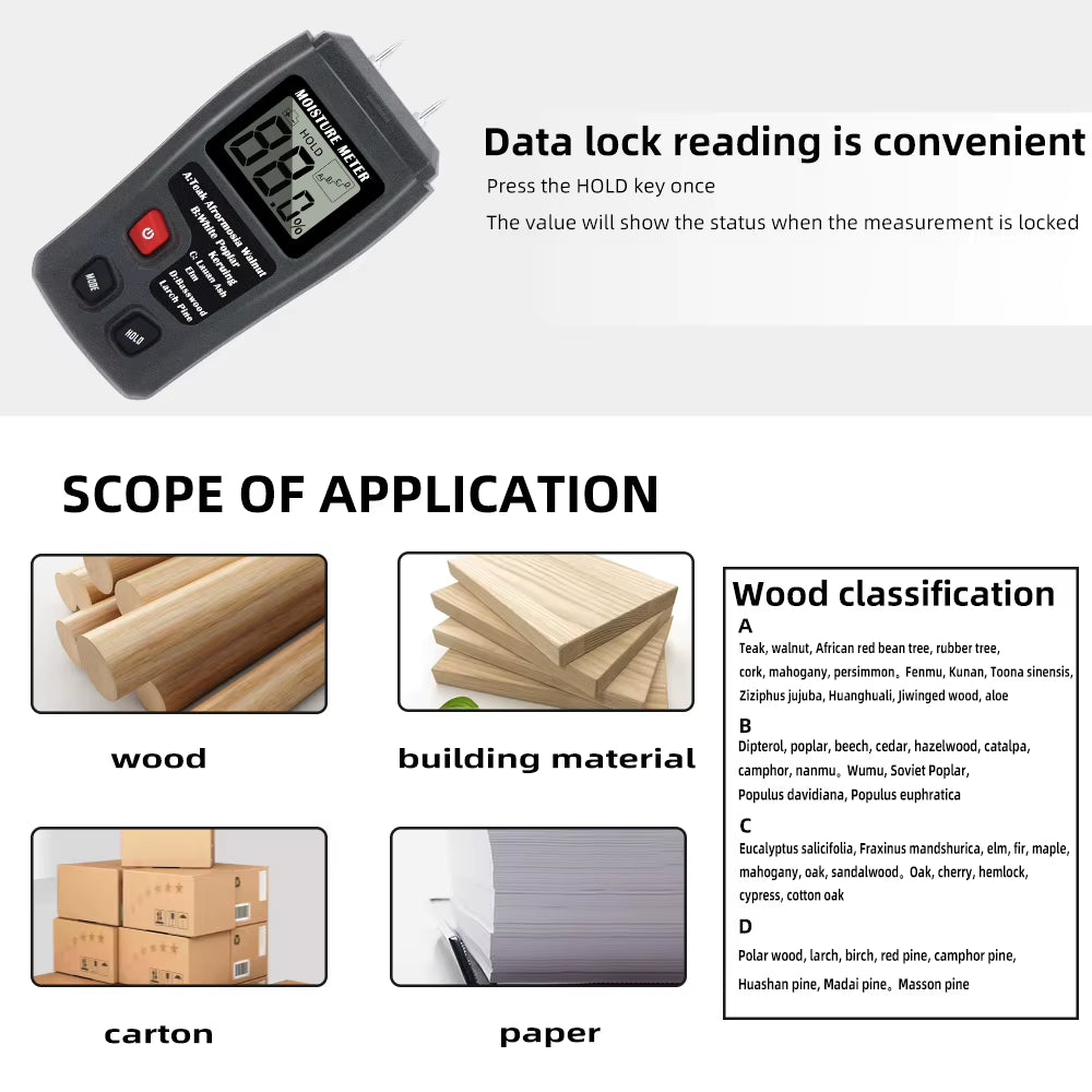 Construction Wood Moisture Meter, 2-Pin Digital Tester 0-99.9% – image 3
