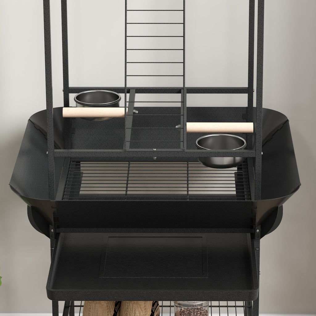 Rolling Bird Play Stand with Ladder, Stainless Bowls and Pull-Out Tray – image 8