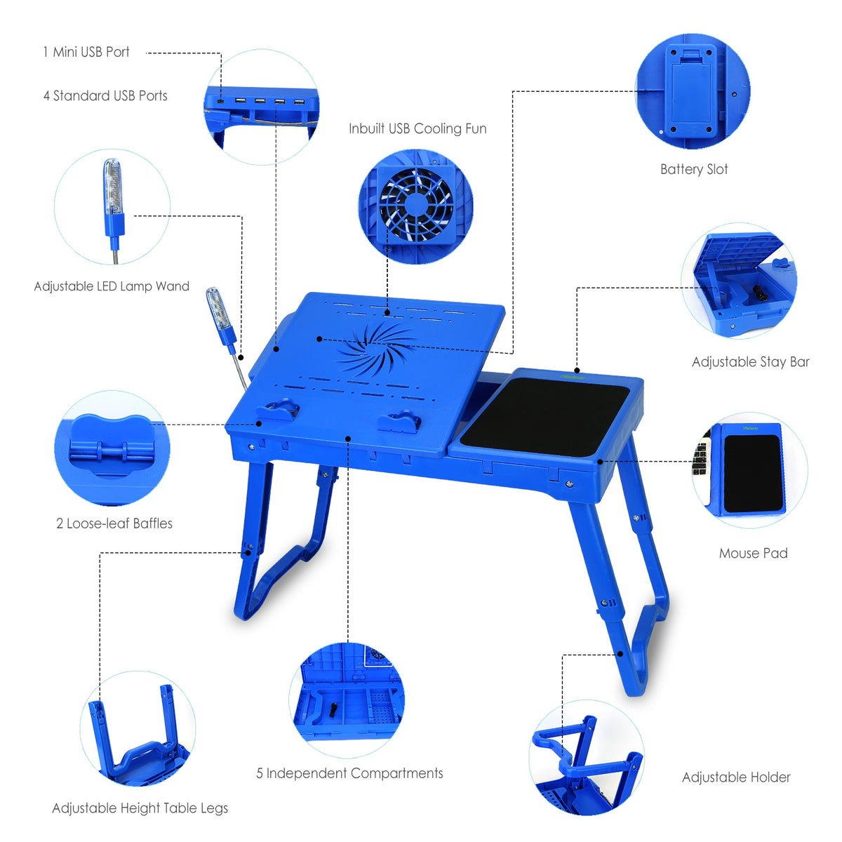 Foldable Laptop Bed Tray with Cooling Fan, LED Light and USB Ports – image 17