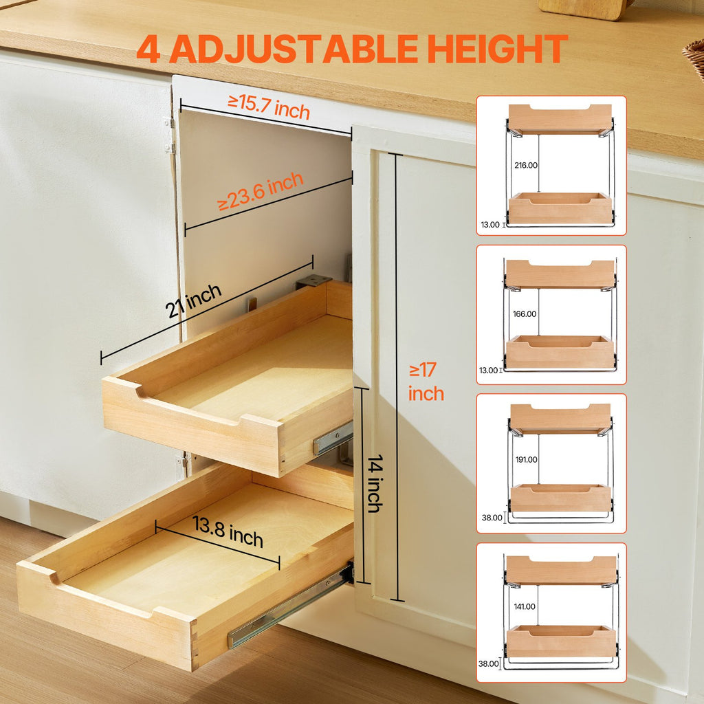Pull Out Cabinet Organizer, 2-Tier Soft-Close Wood Drawers, 14 x 21 in – image 5