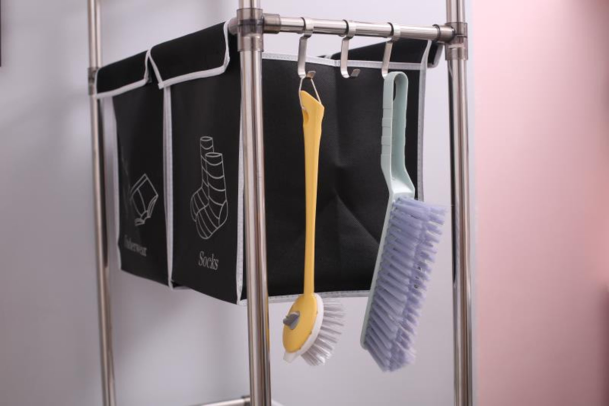 Laundry Sorter Shelf, 3-Tier with Removable Bags and Side Hooks – image 3