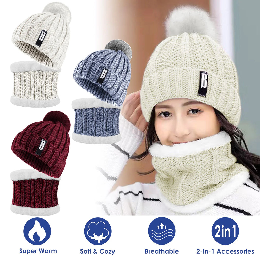 Beanie and Scarf Set, Fleece-Lined Knit Winter Hat & Neck Warmer