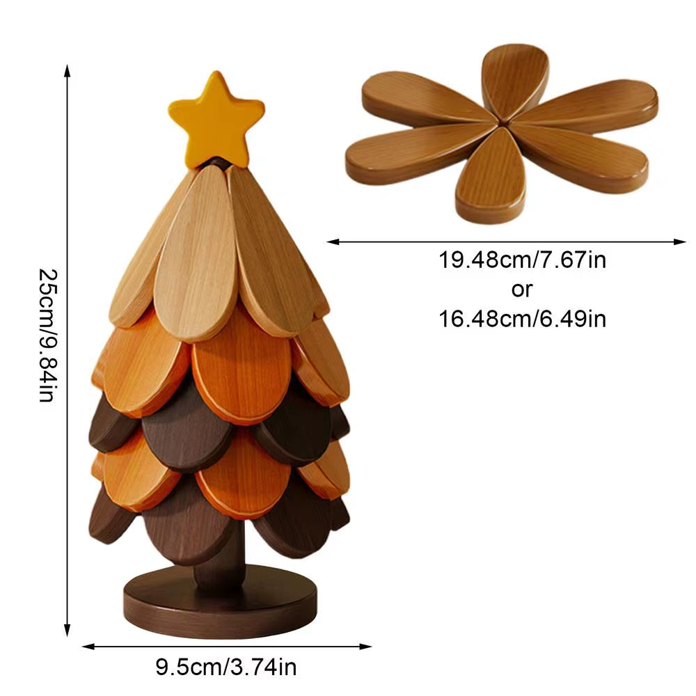 Christmas Tree Trivet – 5 Pc Foldable Wooden Hot Pad Set