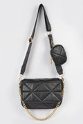 Quilted Crossbody Bag with Mini Pouch, Metal Accent Chain Strap