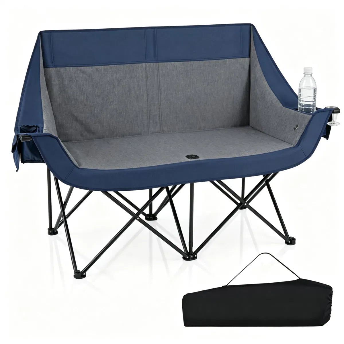 Heated Double Camping Chair, 2-Person Folding Loveseat with 3 Heat Levels, Navy – image 3