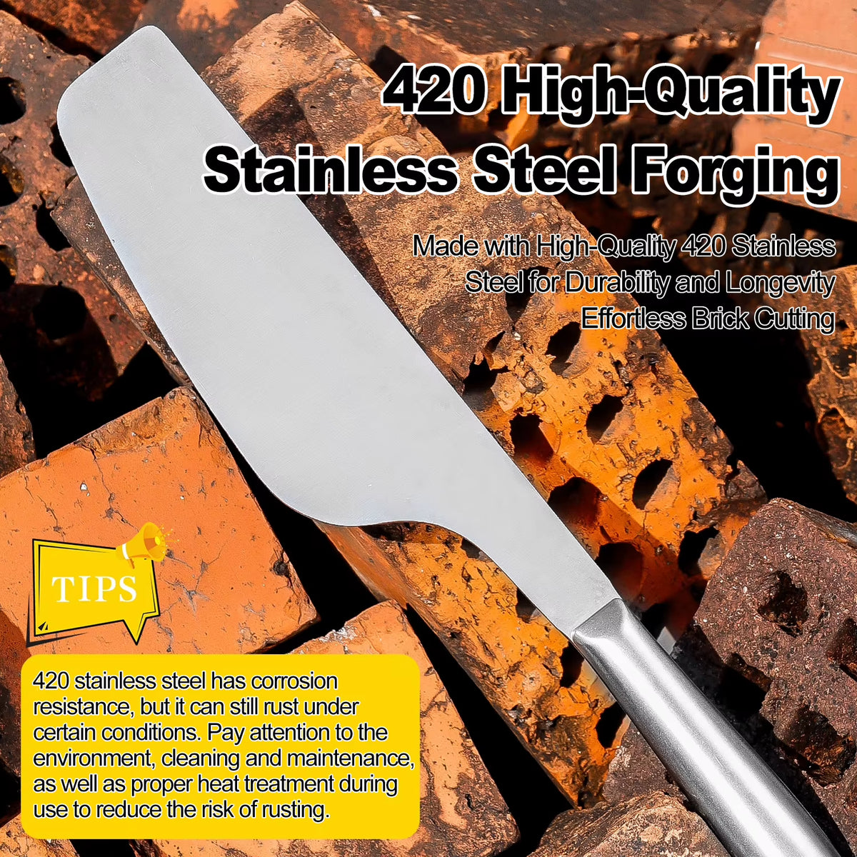 Masonry Brick Cutter Trowel, Double-Sided Stainless Steel Bricklayer Tool