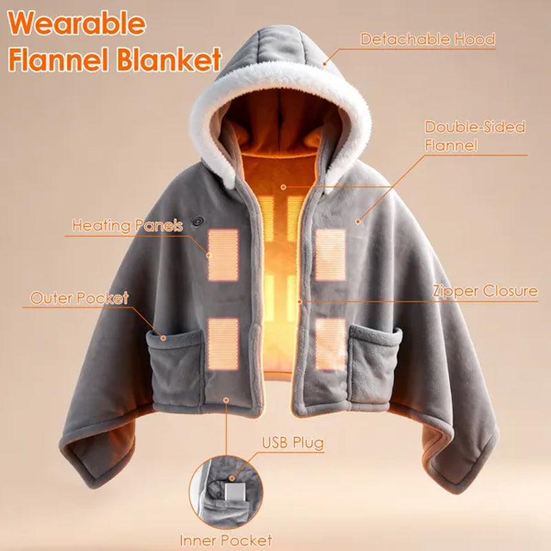 Wearable Heated Blanket Hoodie, USB Powered Flannel with 3 Heat Levels – image 6