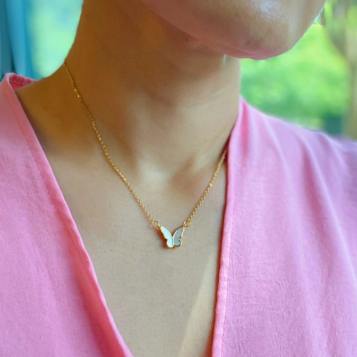 Butterfly Pendant Necklace - Shell Butterfly on Stainless Chain – image 4