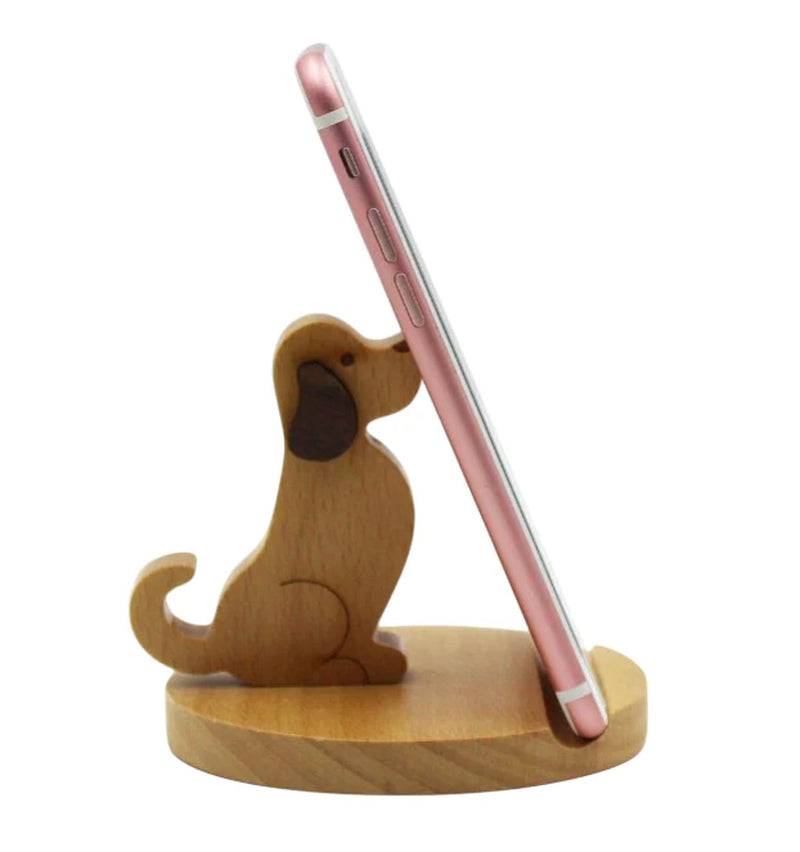 Wooden Dog Phone Stand for Desk