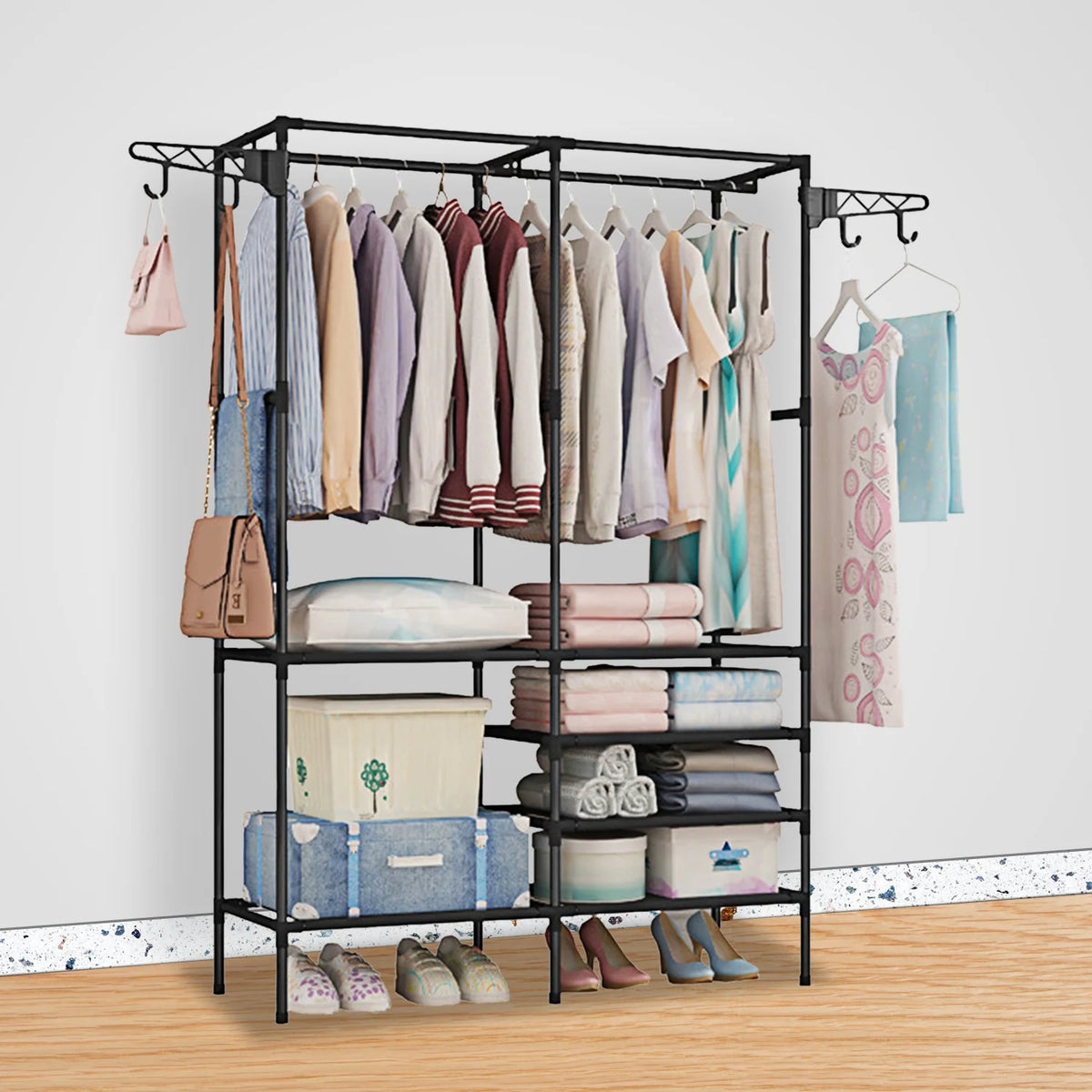 Garment Rack with Shelves – Freestanding Metal Clothes Organizer