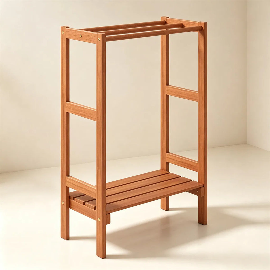 Blanket Stand Hardwood Freestanding with 3 Bars & Bottom Shelf – image 11