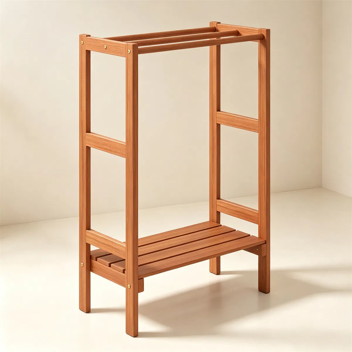 Blanket Stand Hardwood Freestanding with 3 Bars & Bottom Shelf – image 11
