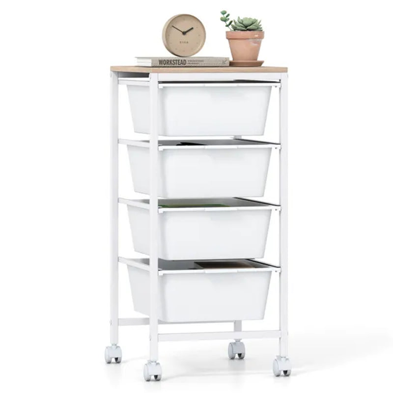 4-Drawer Rolling Craft Cart with Wood Top, Natural & White – image 2