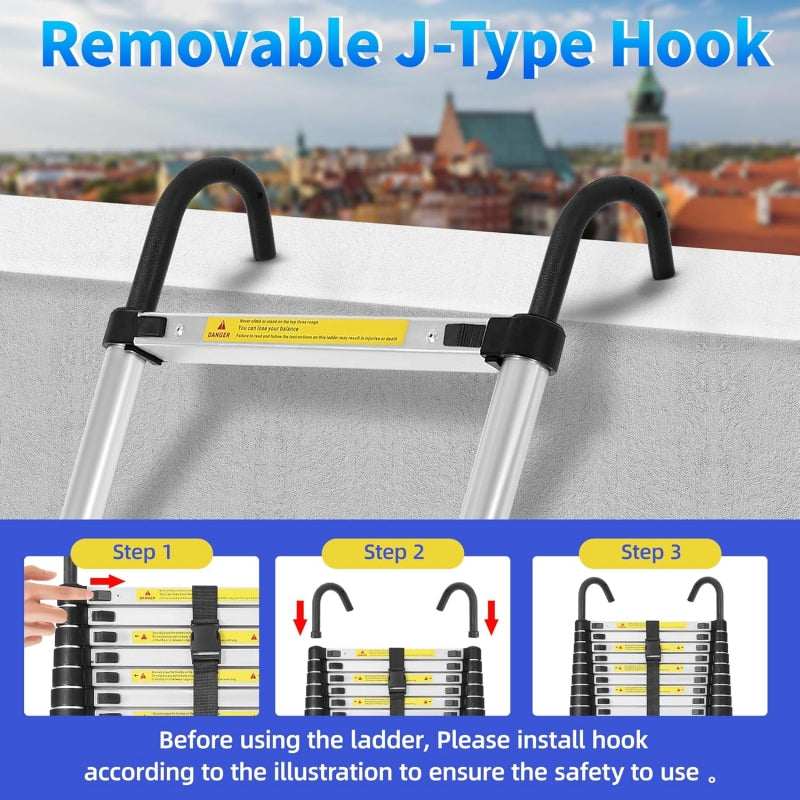 Construction Aluminum Telescopic Ladder, 9.5 ft Extendable