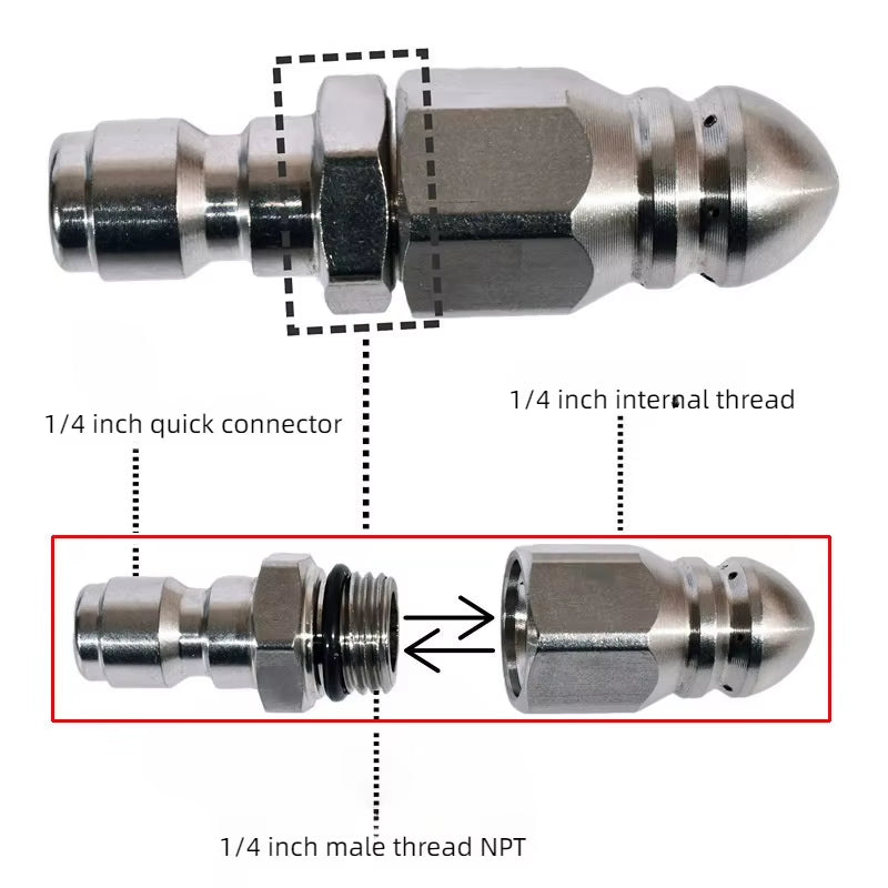 Plumbing Sewer Jetter Nozzle for Pressure Washer – 1/4 in